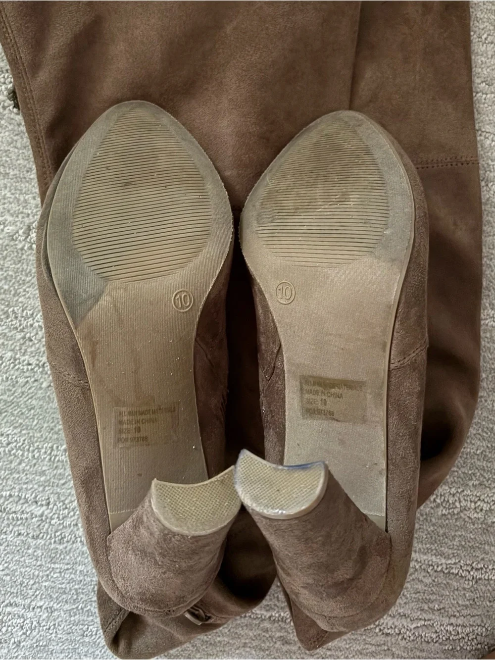 Taupe Faux Suede Thigh High Over The Knee Block Heel Boots Sz 10 Boho Festival